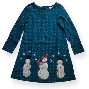 Hanna Andersson teal polkadot snowman appliqué dress